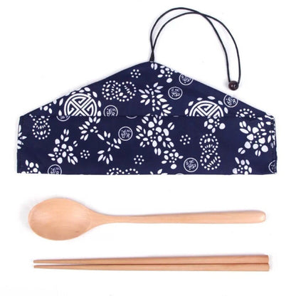 Japanese Wood Cooking Utensils With Fabric Case | Spoon Set, Natural wooden