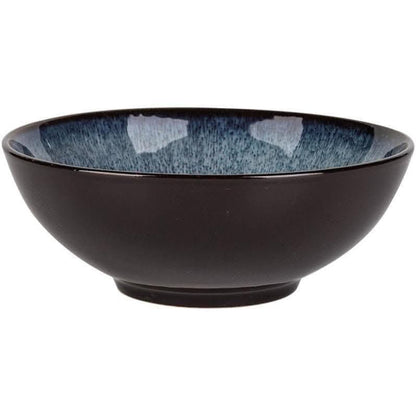 Set of 3 Ceramic Black Bowl With Blue Glaze Inside 5.9" Bowl | Noodle, Soup, Stoneware, Cereals, Rice, Pasta, fruit bowl, asian soup bowl