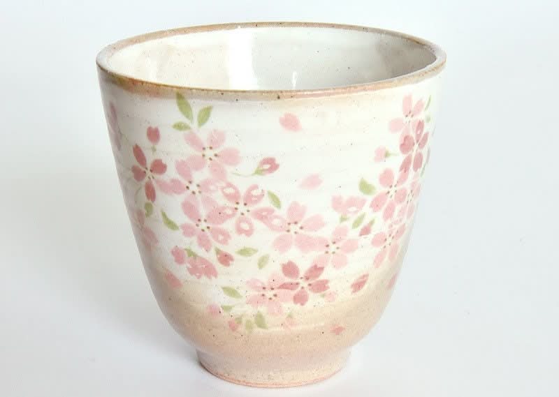 Japan Imported Stoneware Tea Cup Mugs with pink cherry blossoms, handmade, glazed, white & pink 7.8oz