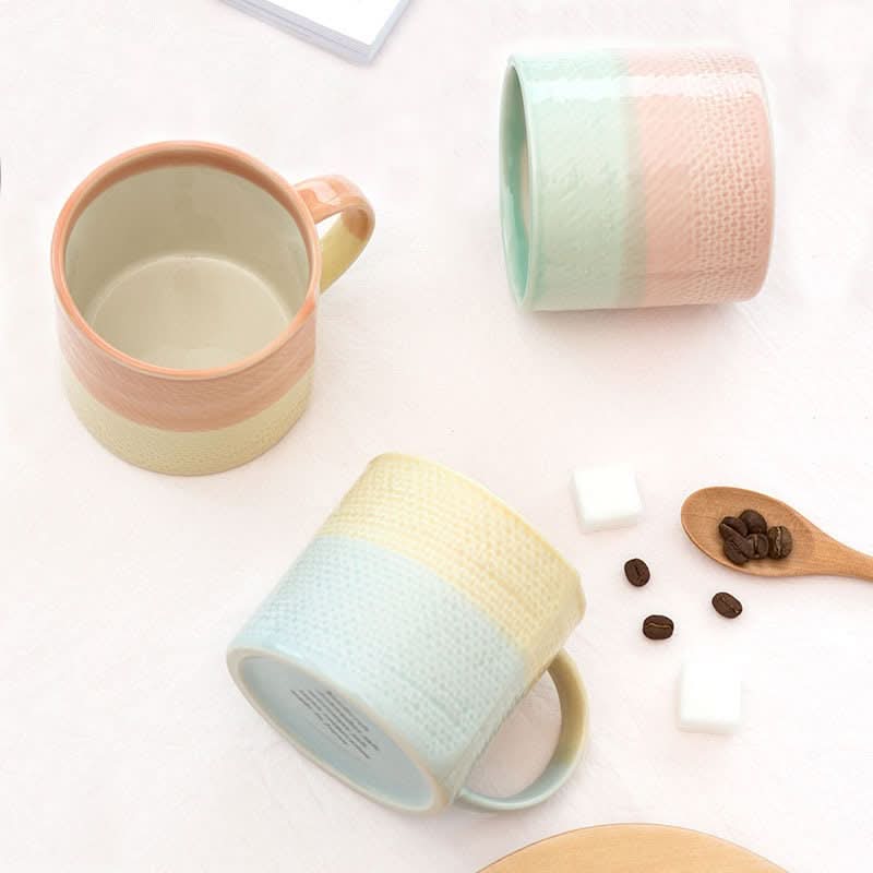 Japanese Pastel Colored Mugs 11oz | Retro handmade macaron ceramic coffee & water cups.