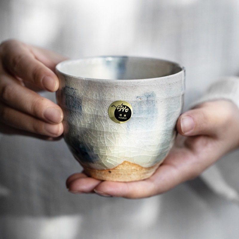 Shiraku-Yaki Tea Cup Imported From Japan With Ice Cracked Glaze 10.14oz | Ceramic Master Cup, Japanese Handmade, Personal Cup