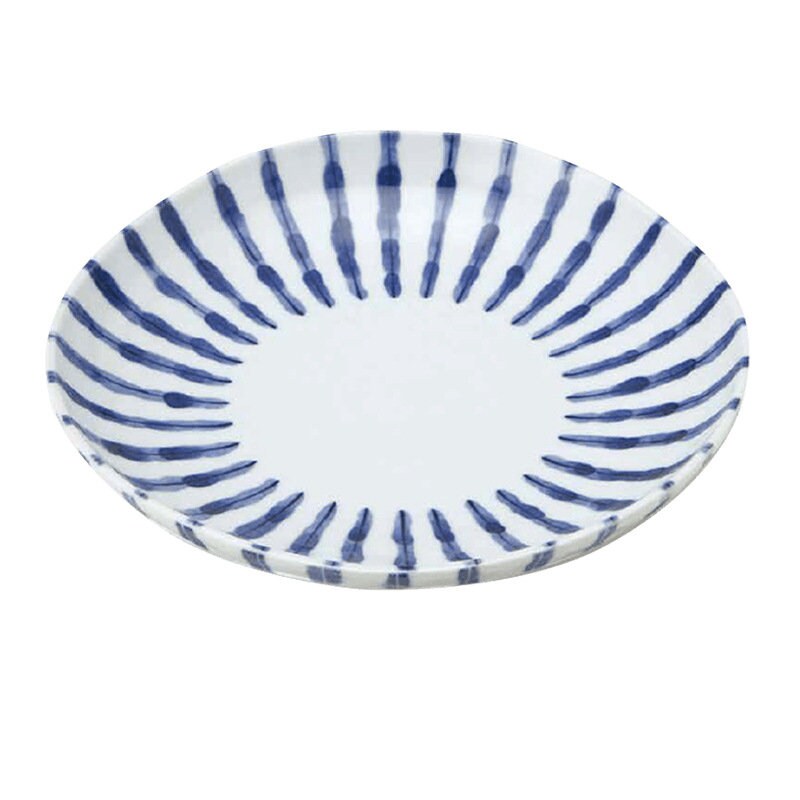 Ceramic Japanese Irregular Dinnerware with Blue Stripes | Household Soup plate, Rice Plate, Japanese Heat-Resistant Vegetable, Plate Dish