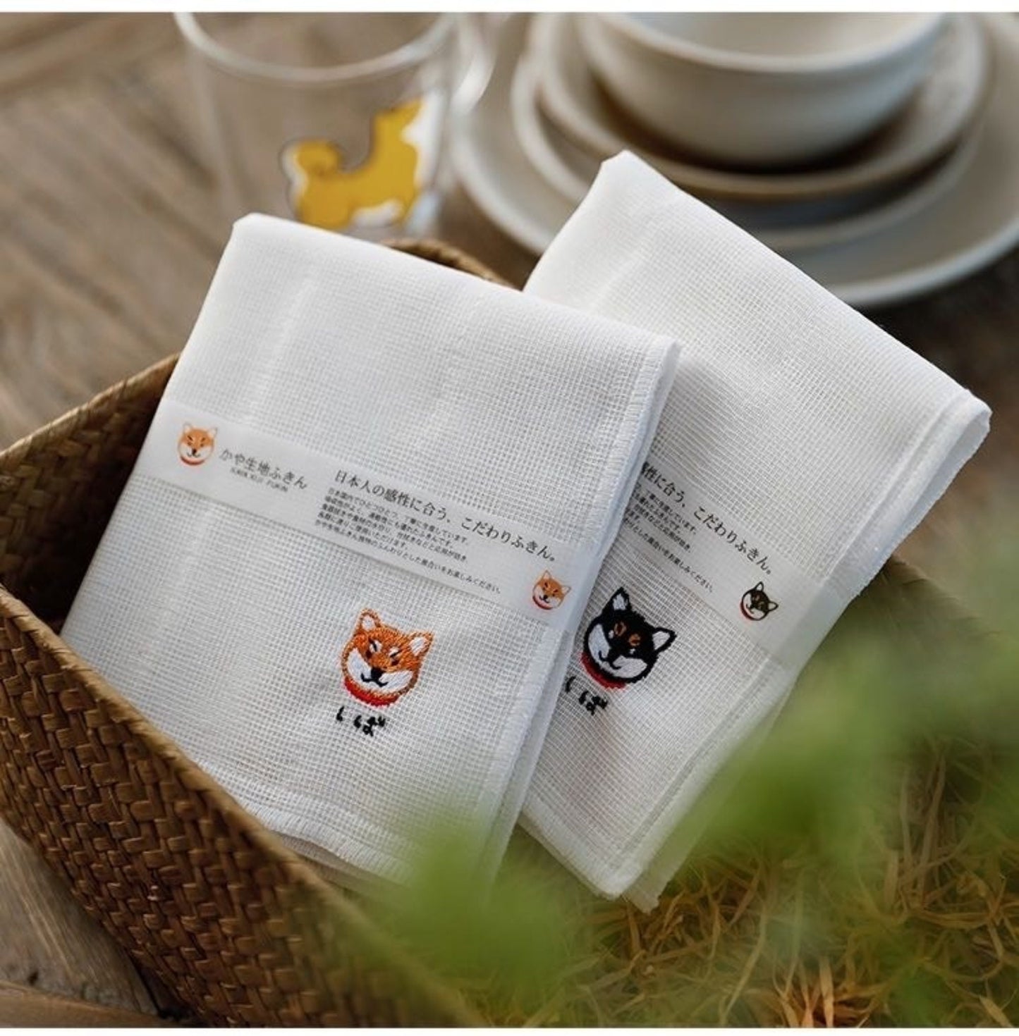Japanese Tea Towel, With Embroidered Shiba Inu | Japan imported, Tea towels, Teaware, Japanese Tea Towels, Tea Ceremony, Japanese tea towel,