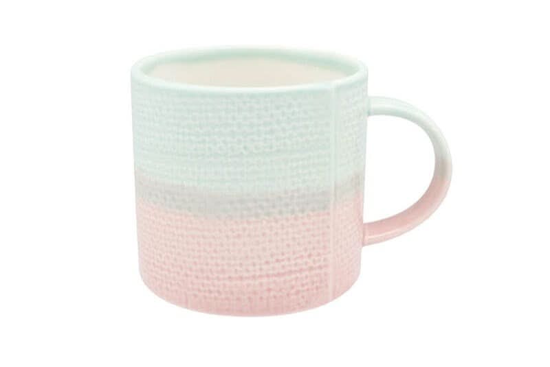 Japanese Pastel Colored Mugs 11oz, pink and teal textured ceramic coffee mug.