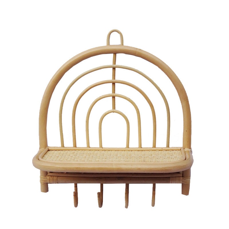 Retro Creative Real Rattan Wall Shelf With Arches- Sustainable, Handmade, Handcrafted, Organizing