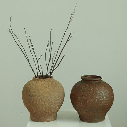Wabi-Sabi Rustic Vases With Rounded Shape And Tight Top | Vases for Flowers, Flower Pots, Textured, Stoneware, Rustic, Farmhouse, Boho