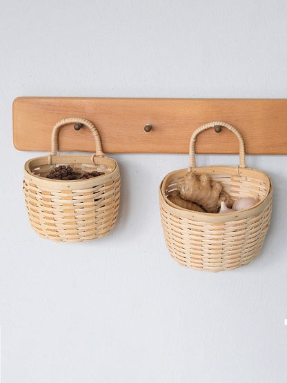 Rattan Clear Wood Kitchen Wall Hanging Basket - Fruit Baskets, Vegetables, Storage