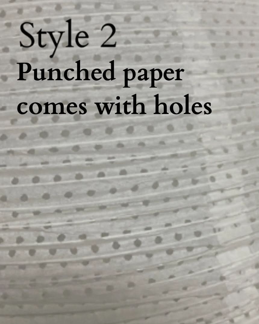 White punched paper oval lampshade with small dot pattern