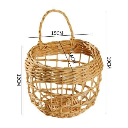 Wicker Kitchen Wall Hanging Basket for fruit, vegetables, and storage. Natural woven design.