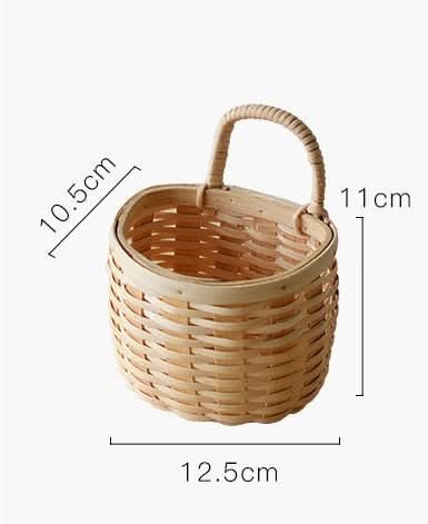 Rattan Clear Wood Kitchen Wall Hanging Basket: Natural wood woven fruit/vegetable storage basket.
