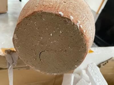 Antique Ethnic Vase With Black Tribal V Patterns - textured brown ceramic with visible crack