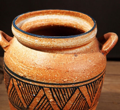 Antique Ethnic Vase With Black Tribal V Patterns