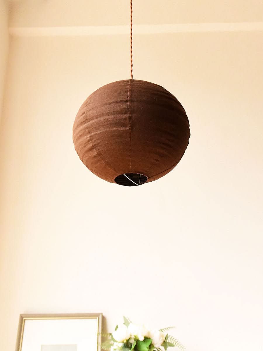 Brown linen ceiling shade, round, for home decor