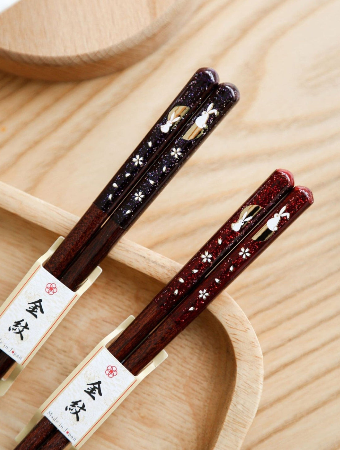 Imported Japanese Cherry Rabbit Solid Wood Chopsticks | Japanese Household, Pointed Couple Chopsticks, Cute Handmade Gift Chopsticks - -