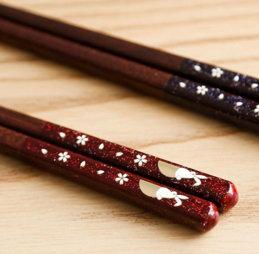 Imported Japanese Cherry Rabbit Solid Wood Chopsticks | Japanese Household, Pointed Couple Chopsticks, Cute Handmade Gift Chopsticks - -