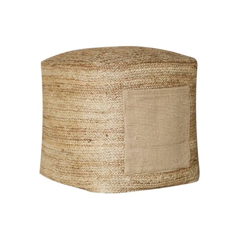 Indian Hand-Woven Natural Jute Ottoman - textured, natural fiber footstool, home decor accent.