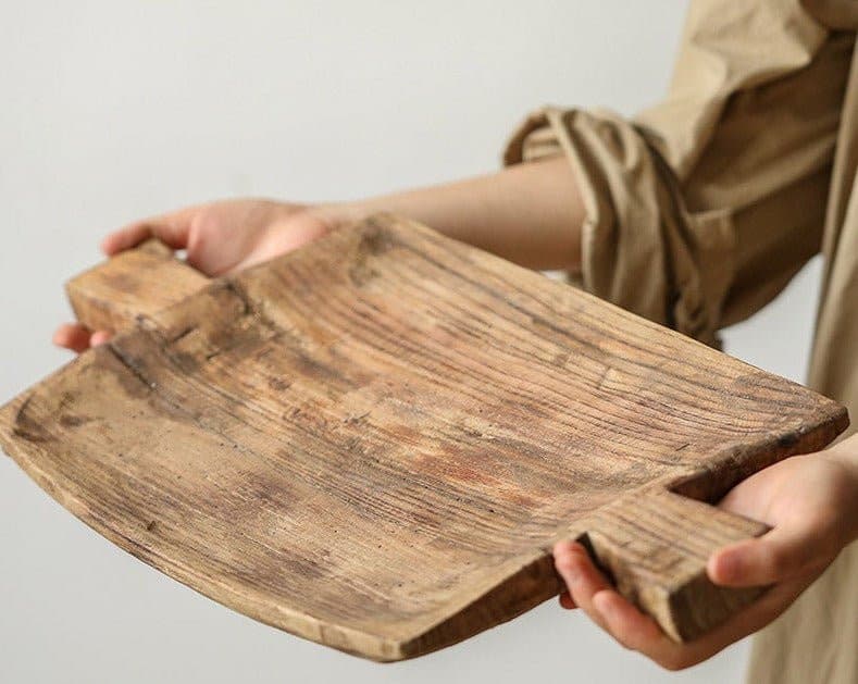 Irregular Rectangular Wooden Serving Tray - -