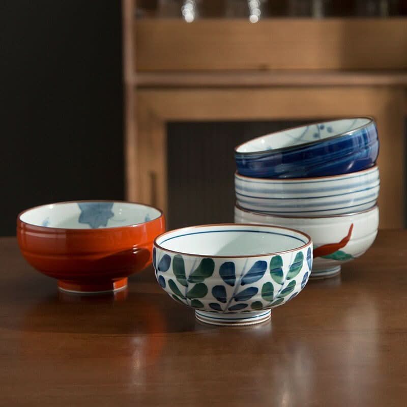 Japan Imported Ceramic Tableware Lushan Painted Round Bowls - blue, green, red Japanese style household bowls