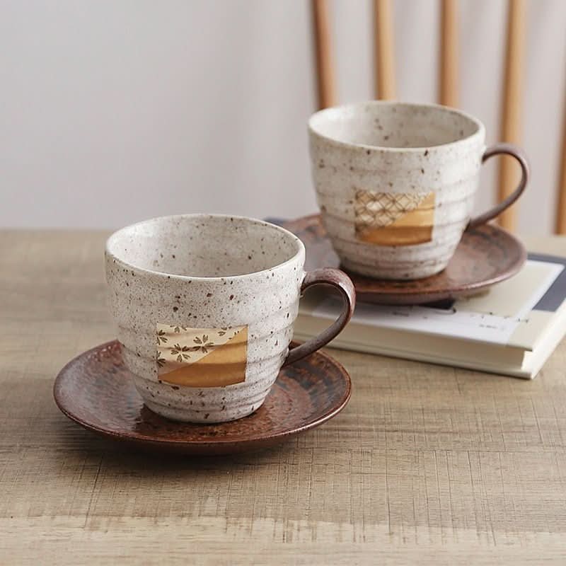 Japan Imported Foil Mug One Gold Pair Cup, handmade ceramic coffee cups with retro design.