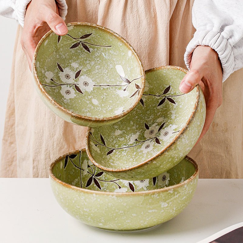 Japan imported Green Cherry Ceramic Japanese Shallow Bowl-shaped - -