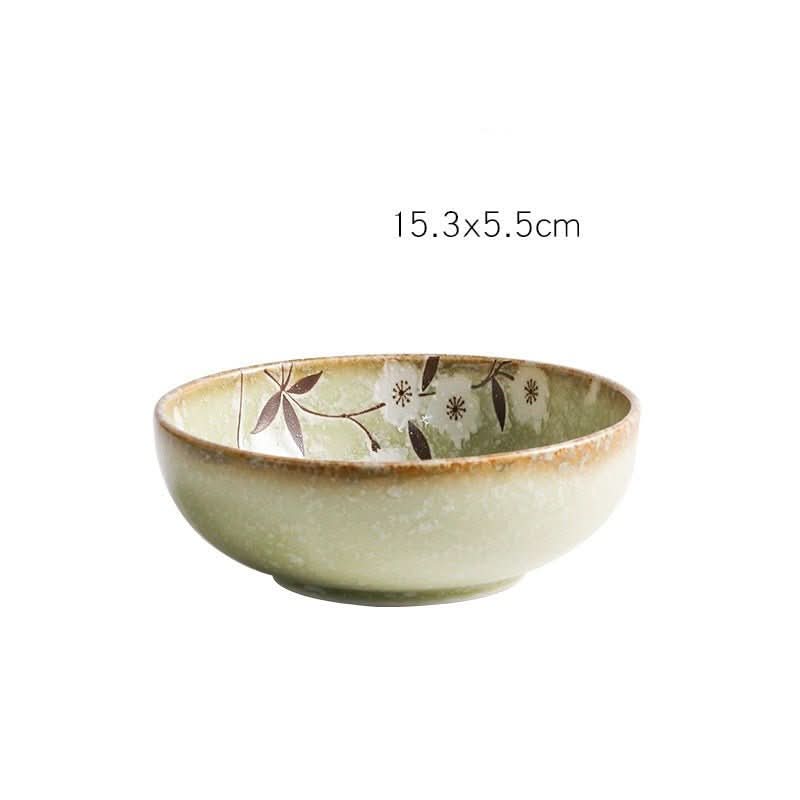 Japan imported Green Cherry Ceramic Japanese Shallow Bowl.