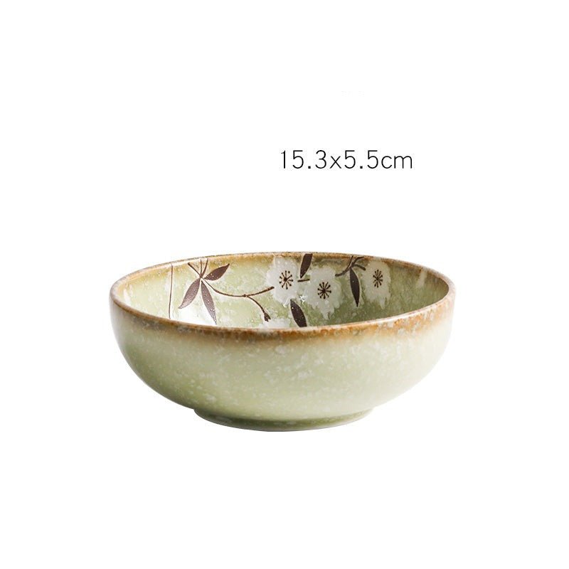 Japan imported Green Cherry Ceramic Japanese Shallow Bowl-shaped - -