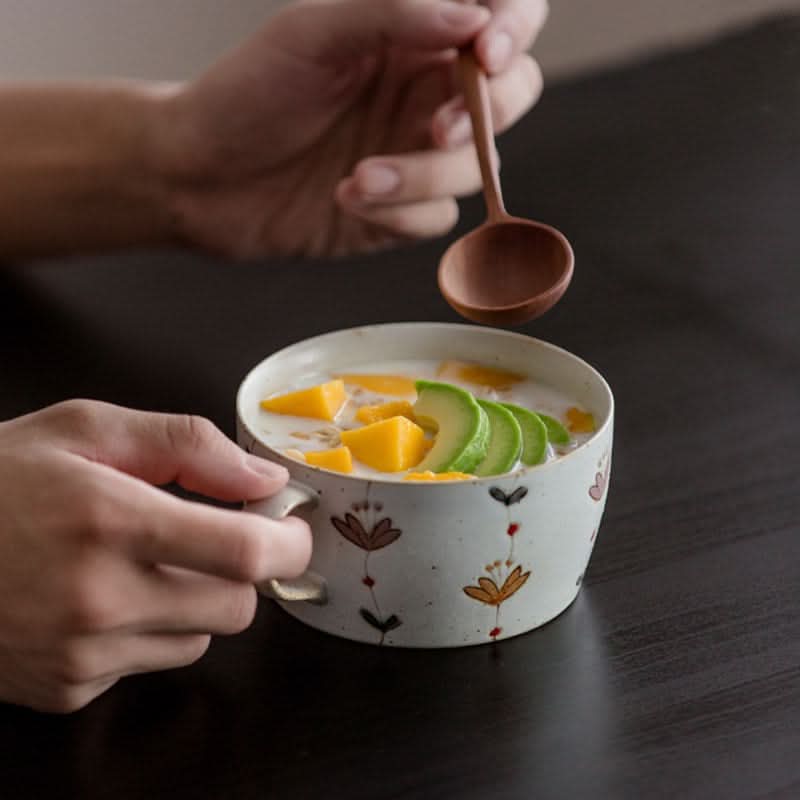 Japan Imported Hasamiyaki Ceramic Flower Sweet Breakfast Cup with mango and avocado.
