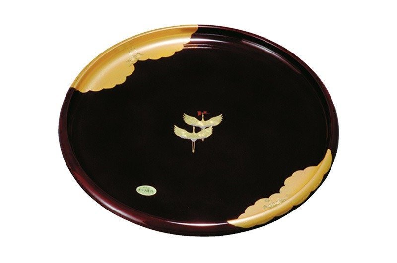 Japan Imported Kishu Lacquerware Resin Tray | Household, Fruit Bowl, Kung Fu Tea Tray, Handmade, Round Pill Basin, Gold Crane Pattern - -