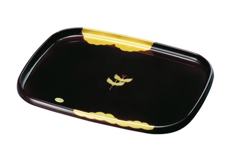 Japan Imported Kishu Lacquerware Resin Tray | Household, Fruit Bowl, Kung Fu Tea Tray, Handmade, Round Pill Basin, Gold Crane Pattern - -