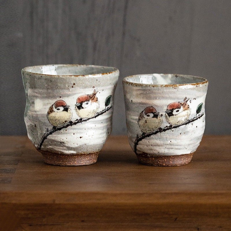 Japan Imported Kutani-Yaki Ceramic Xique Dengzhi Couple Cups 7.4oz | Japanese Style Household Set, Tea Cups, Stoneware Hand Cups - -