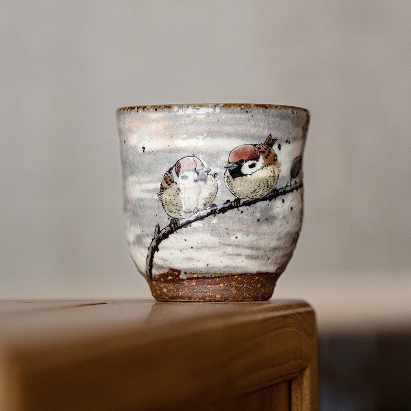 Japan Imported Kutani-Yaki Ceramic Xique Dengzhi Couple Cups 7.4oz | Japanese Style Household Set, Tea Cups, Stoneware Hand Cups - -