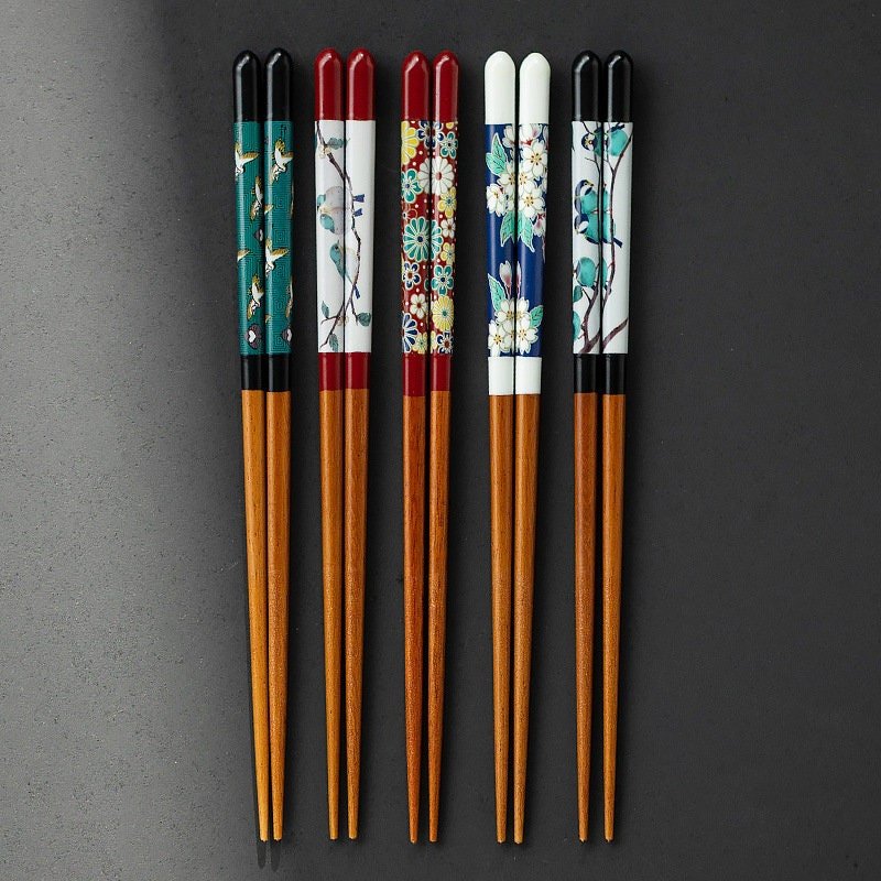 Japan Imported Kutani-Yaki Natural Wooden Chopsticks | Japanese Handmade, Household Spring Plum & Autumn Chrysanthemum, Classical Solid Wood - -