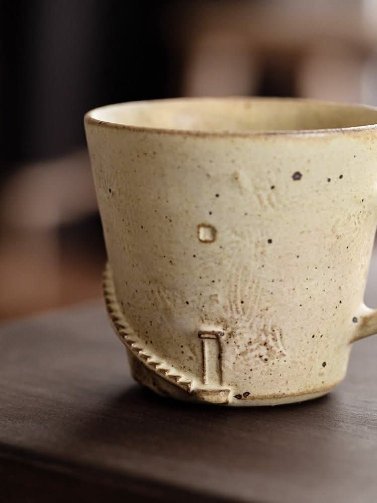 Japan imported stoneware lighthouse mug, handmade, speckled beige.