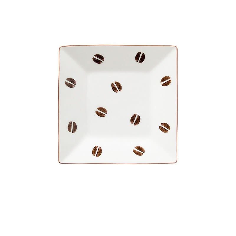 White Japan imported Mino burn ceramic coffee cup with coffee bean pattern, 8.45oz.