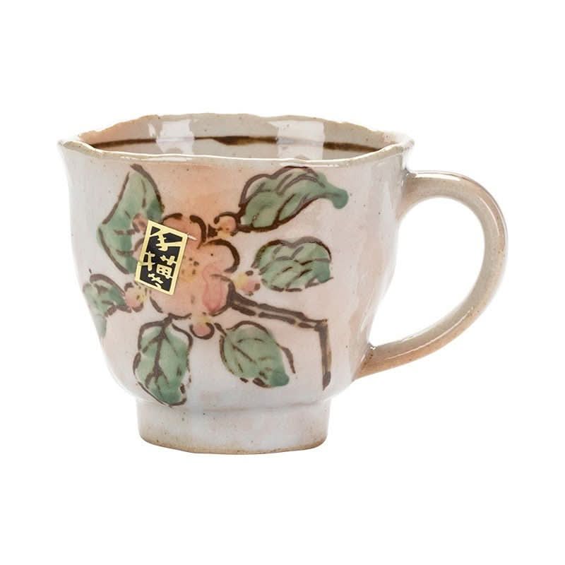 Japan Imported Mino Burning Tang Grass Cherry Blossom 8.45oz cup with floral design.