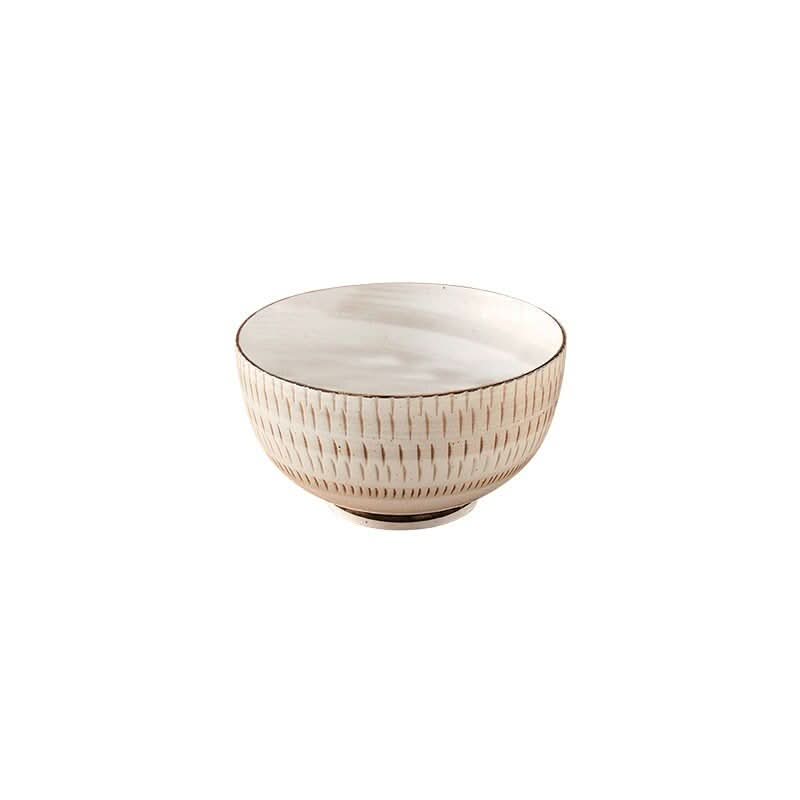 Mino Minyun ceramic soup bowl, Japanese-style, textured beige, large rice bowl for ramen.
