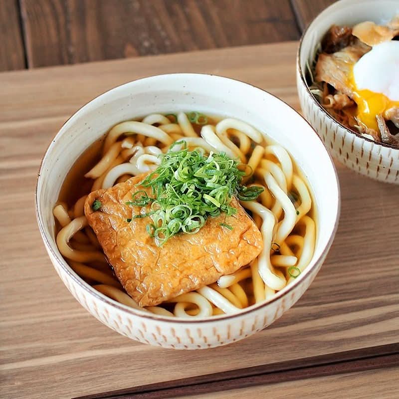 Japan Imported Mino Minyun Ceramic Soup Bowl, large rice bowl with udon noodles and tofu.