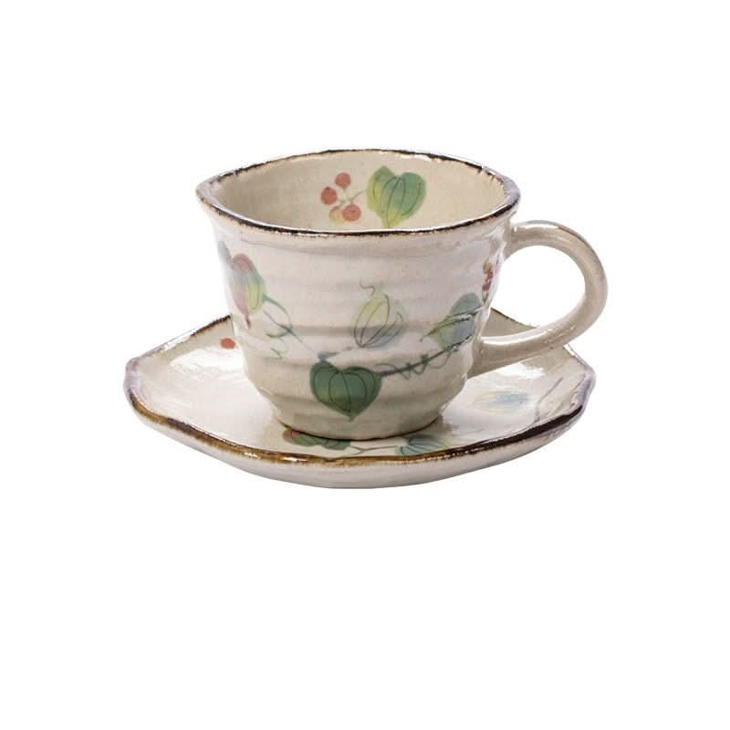 Japan Imported Mino Roasted Ceramic Vine Coffee Set Cup & Saucer. Japanese tea cup.