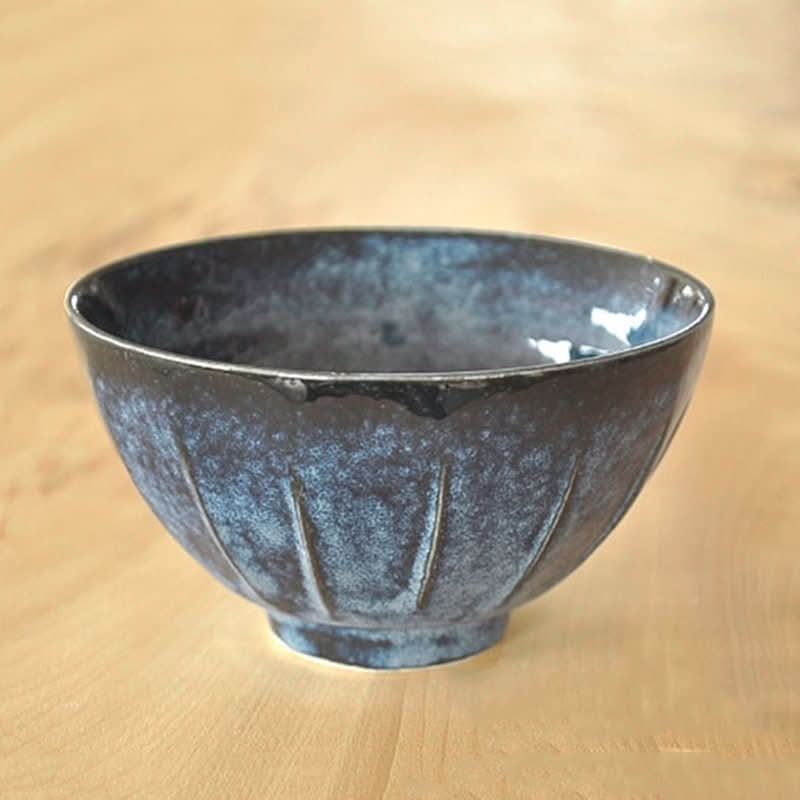 Handmade blue-black Mino-Yaki ceramic bowl, Japanese household tableware