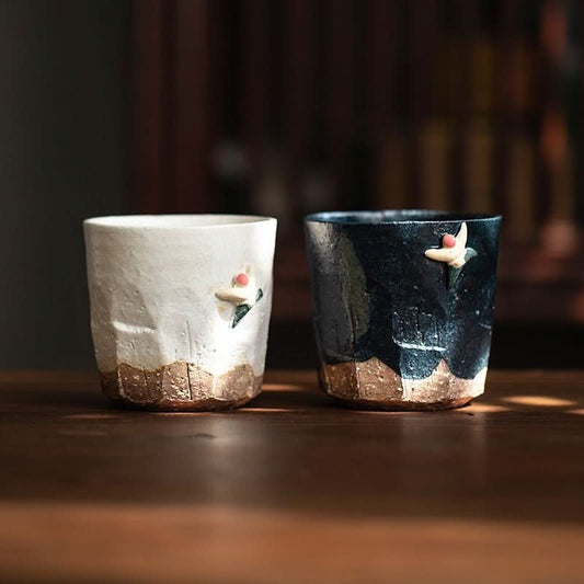 Japan Imported Mino-Yaki Rough Pottery Dengfeng Hand-Held Cup 11.8oz | Japanese Retro Gift Box, Tea Cup, Cute Handmade Water Cup - -
