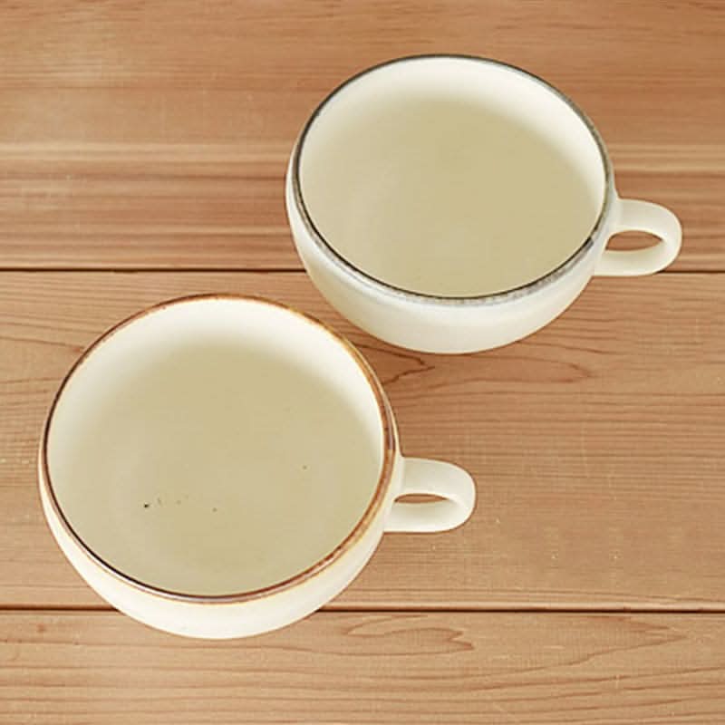 Japan Imported Mino-Yaki White Ceramic Bowl, single handle, shallow soup cup, breakfast, porridge.