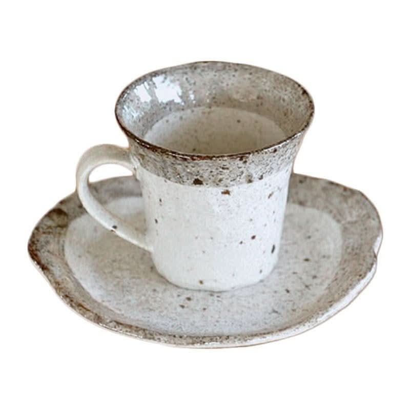 Japan Imported Mino Yaki Tea Powder Lead Set Cup, handmade speckled ceramic mug and saucer.