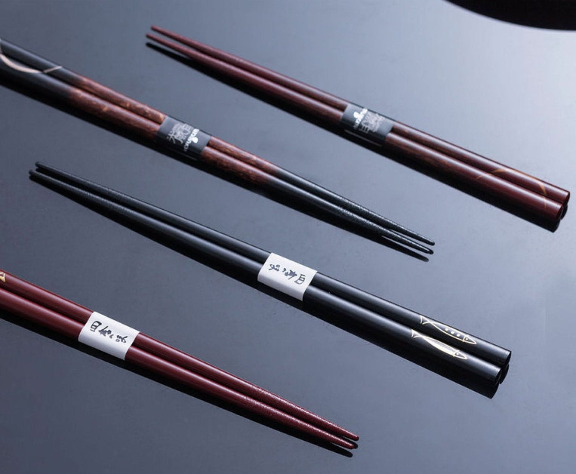 Japan Imported Non-Slip Koi Fish Wooden Chopsticks, red & black wood.