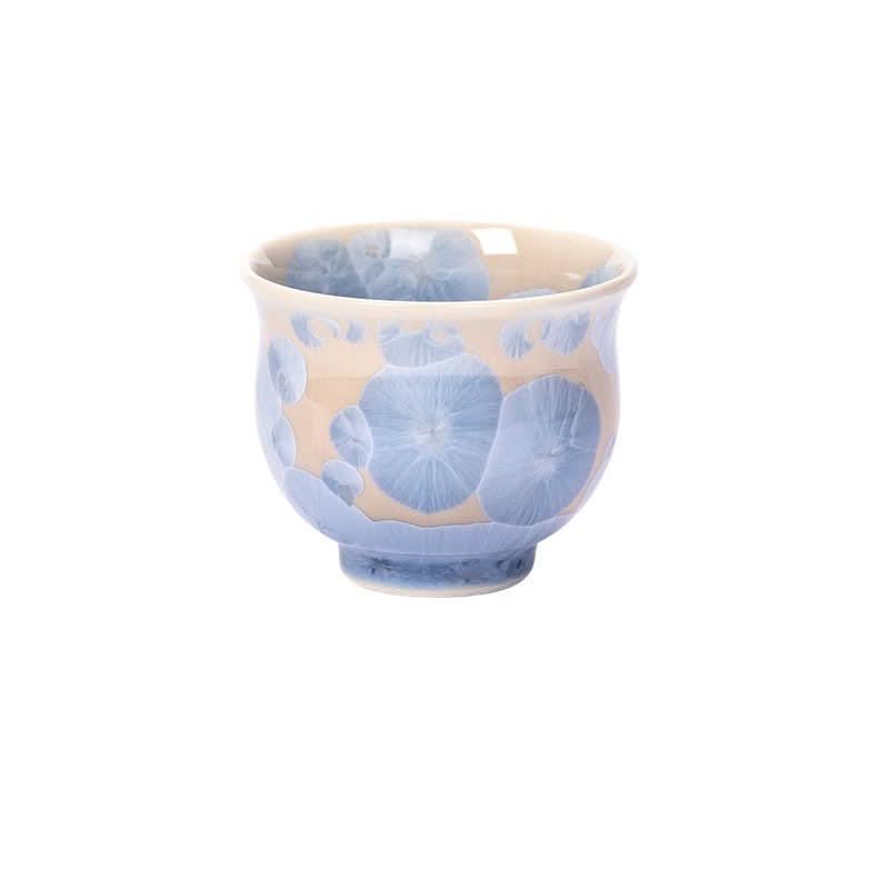 Japan Imported Pottery Shimizu-Fired Ceramic Tea Cup with blue crystalline glaze.
