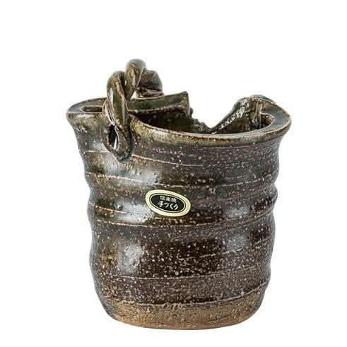 Japan imported stoneware pottery vase ornament, dark brown, textured glaze, white background