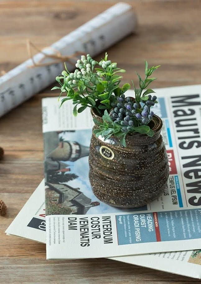 Japan imported rough pottery vase ornaments retro handmade ceramic vases to make old creative soft decoration with decoration flower arrangement - -