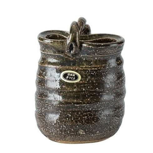 Brown speckled stoneware pottery vase ornament, Japan imported