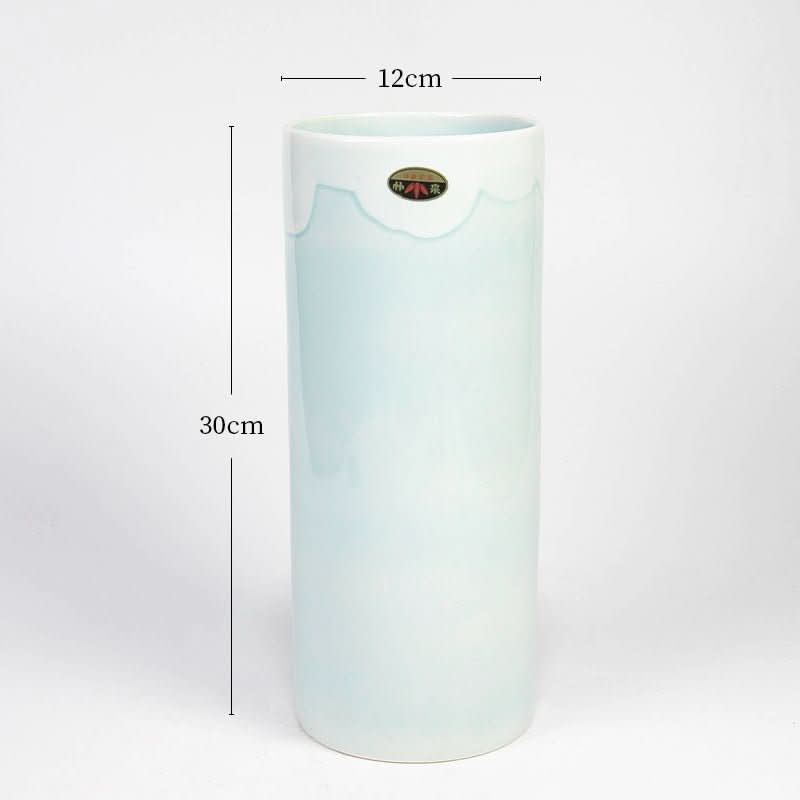 Light blue Shigaraki ceramic flower arrangement vase, 30cm tall, 12cm wide.