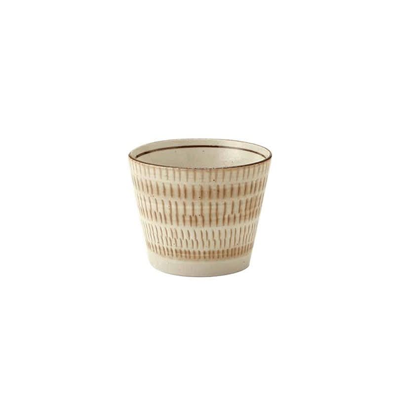 Japan Imported Mino Minyun Ceramic Soup Cup | Japanese-style tea cup with vertical pattern.