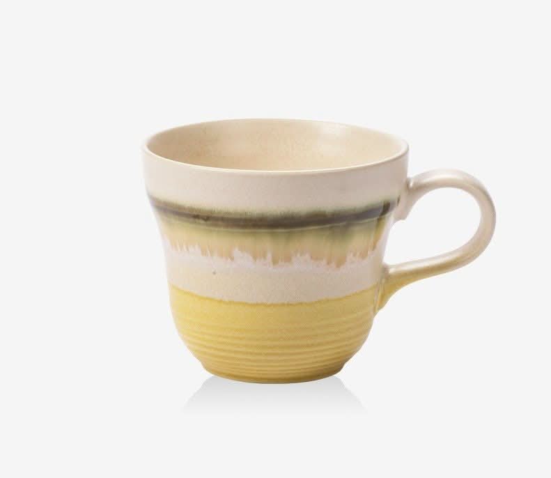 Japan Imported Stove Master Kiln Shore Cup, yellow ceramic tea cup with ombre glaze.